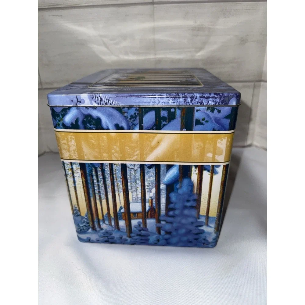 Henry Lambertz Designer Cookie Tin‎ Winter Snow Scene Vintage Cutting The Tree